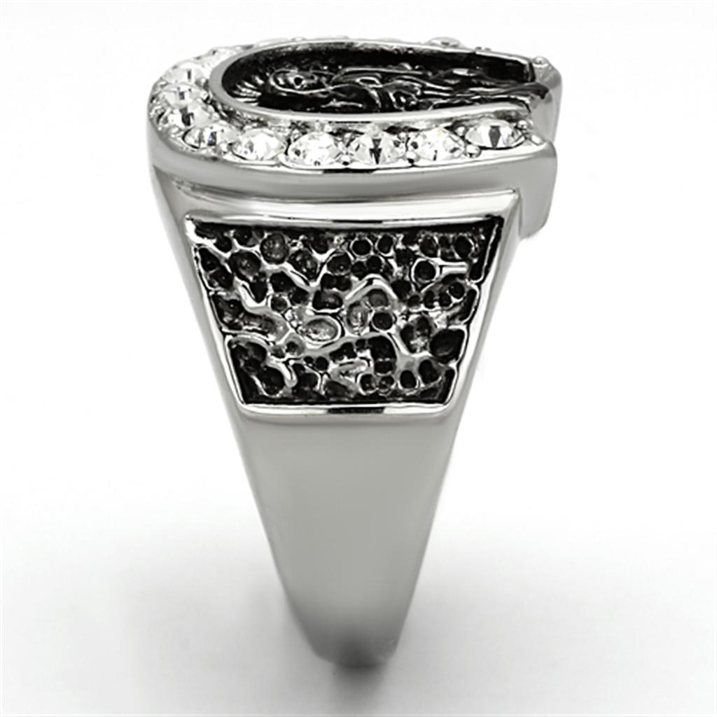 MATK942 - High polished (no plating) Stainless Steel Ring with Top Grade Crystal in Clear