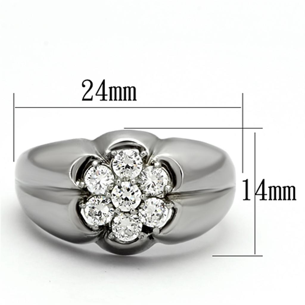 MATK944 - High polished (no plating) Stainless Steel Ring with AAA Grade CZ in Clear