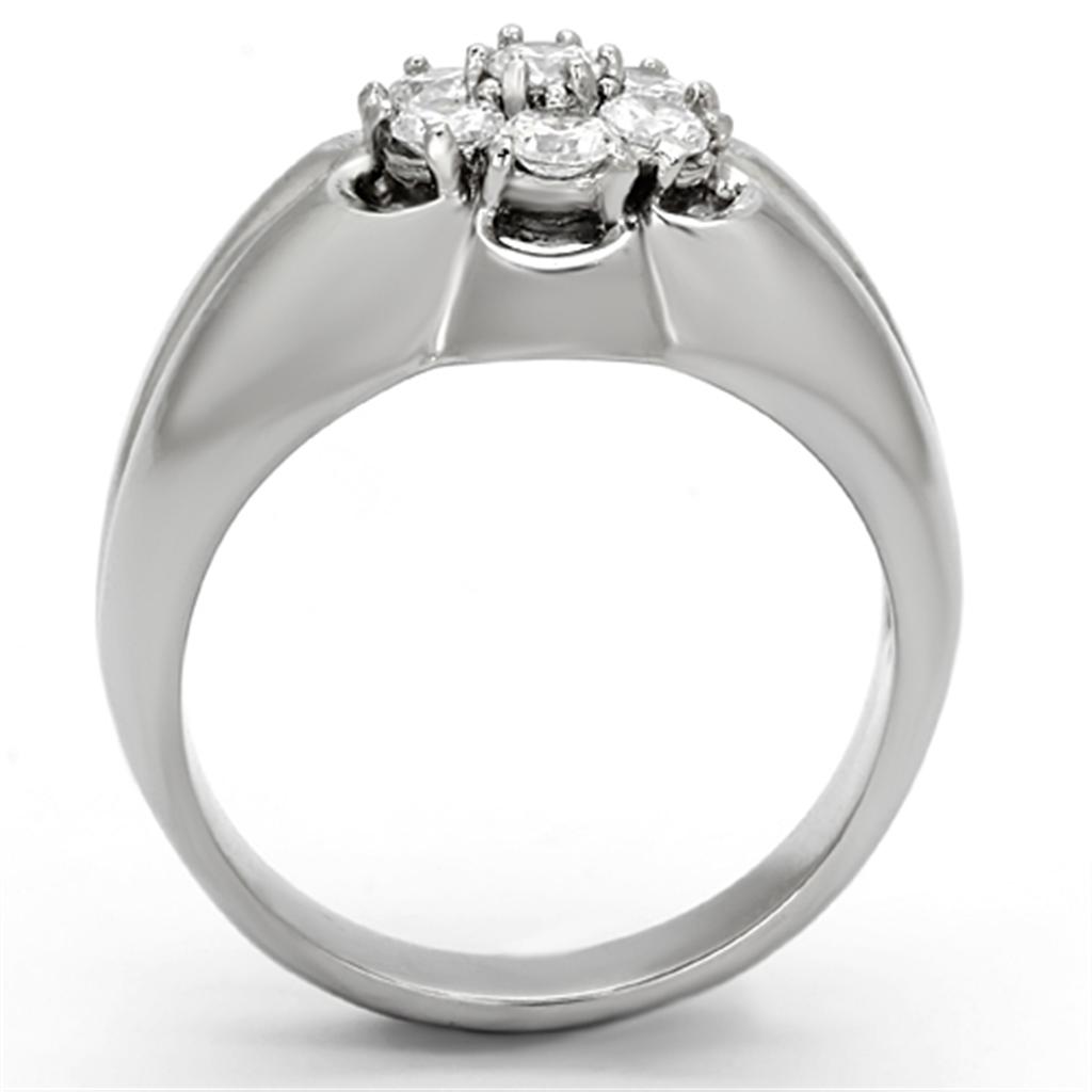MATK944 - High polished (no plating) Stainless Steel Ring with AAA Grade CZ in Clear
