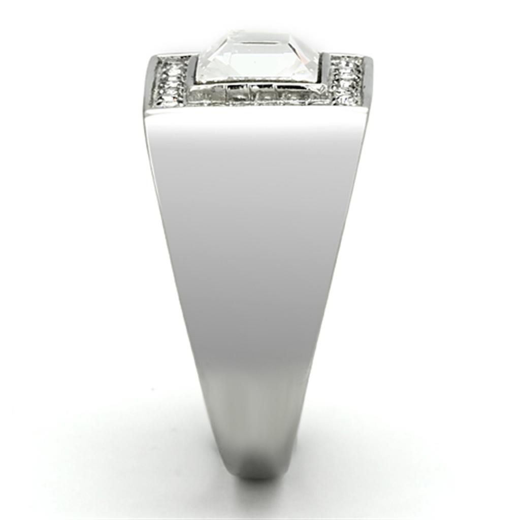 MATK945 - High polished (no plating) Stainless Steel Ring with Top Grade Crystal in Clear