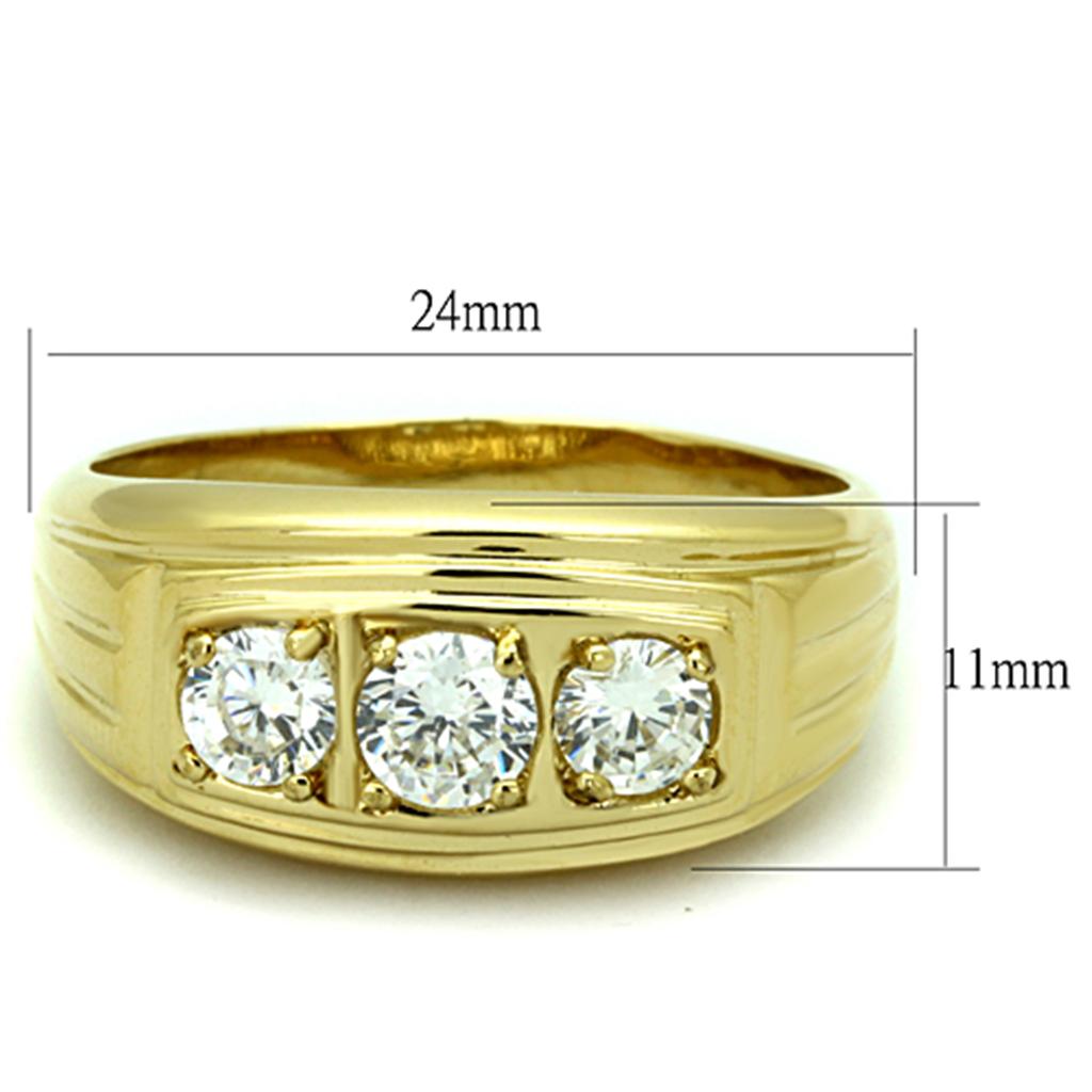 MATK946G - IP Gold(Ion Plating) Stainless Steel Ring with AAA Grade CZ in Clear