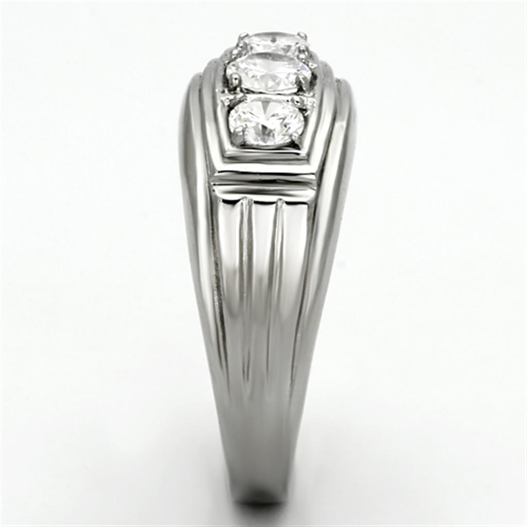 MATK946 - High polished (no plating) Stainless Steel Ring with AAA Grade CZ in Clear