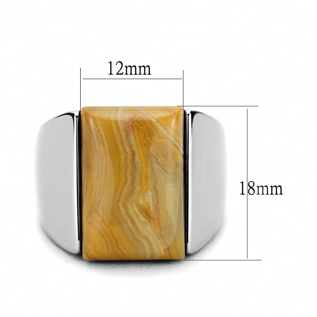 MATK947 - High polished (no plating) Stainless Steel Ring with Semi-Precious Agate in Brown