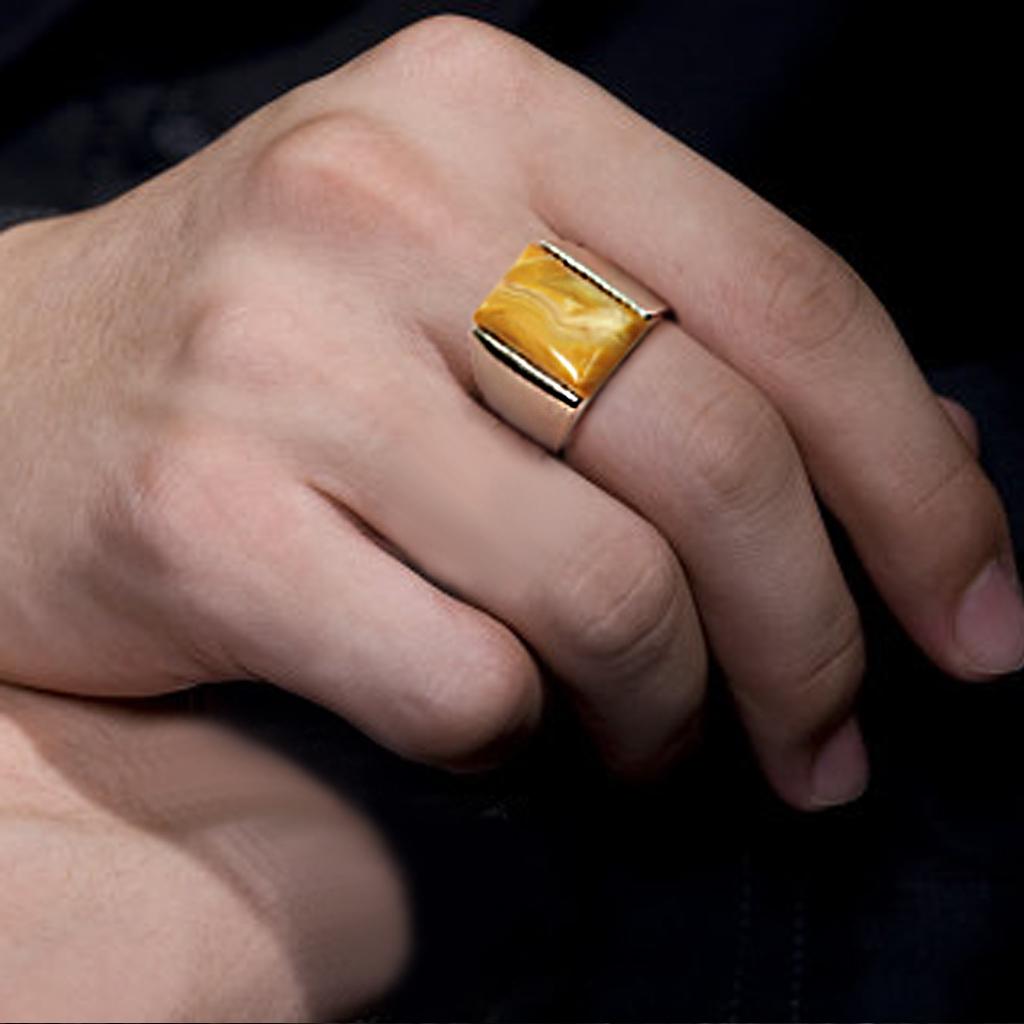 MATK947 - High polished (no plating) Stainless Steel Ring with Semi-Precious Agate in Brown
