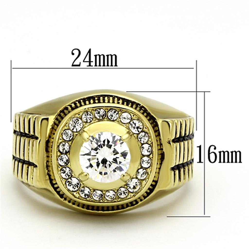 MATK948G - IP Gold(Ion Plating) Stainless Steel Ring with AAA Grade CZ in Clear