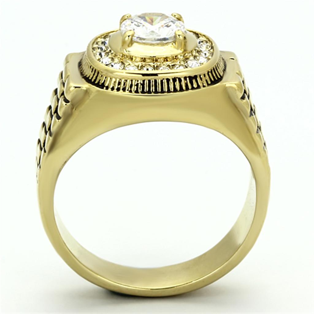 MATK948G - IP Gold(Ion Plating) Stainless Steel Ring with AAA Grade CZ in Clear