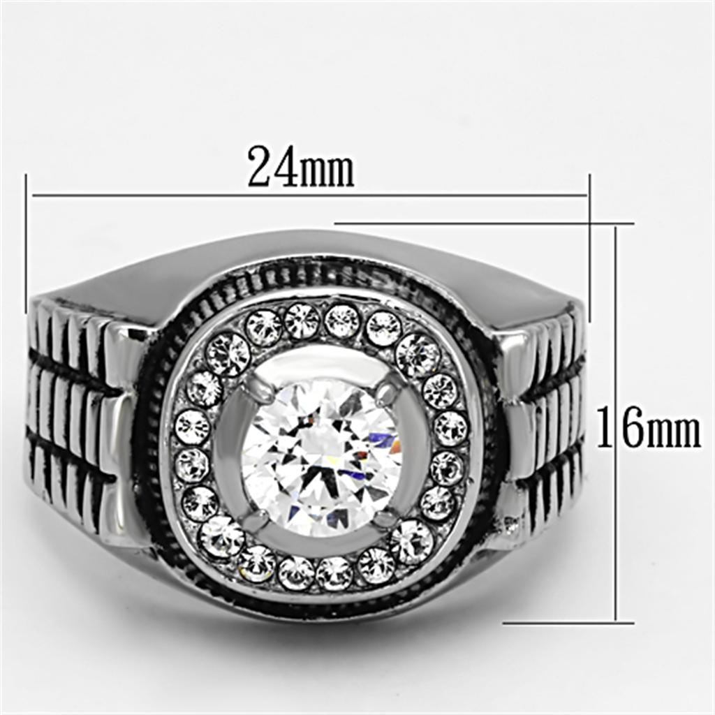 MATK948 - High polished (no plating) Stainless Steel Ring with AAA Grade CZ in Clear
