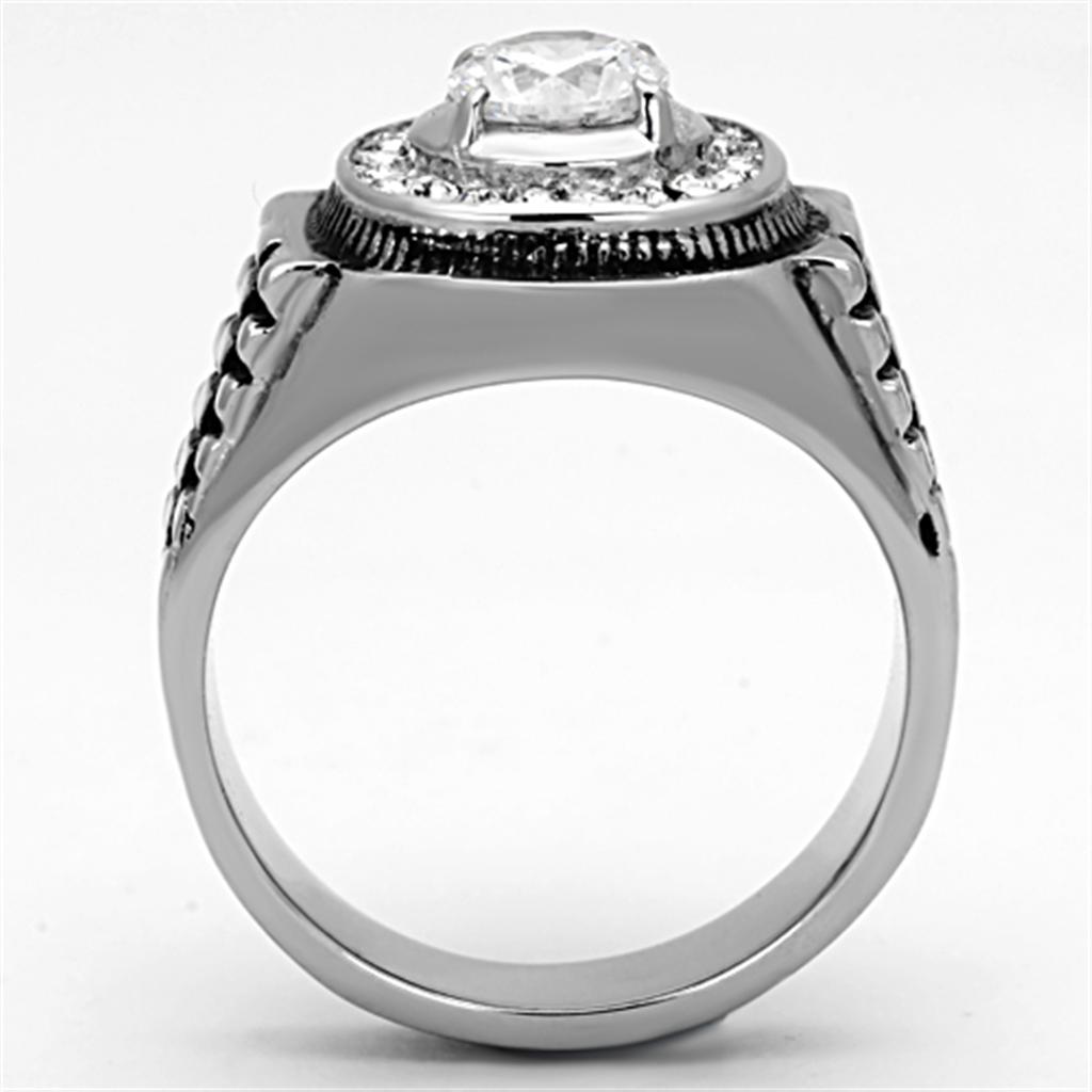 MATK948 - High polished (no plating) Stainless Steel Ring with AAA Grade CZ in Clear