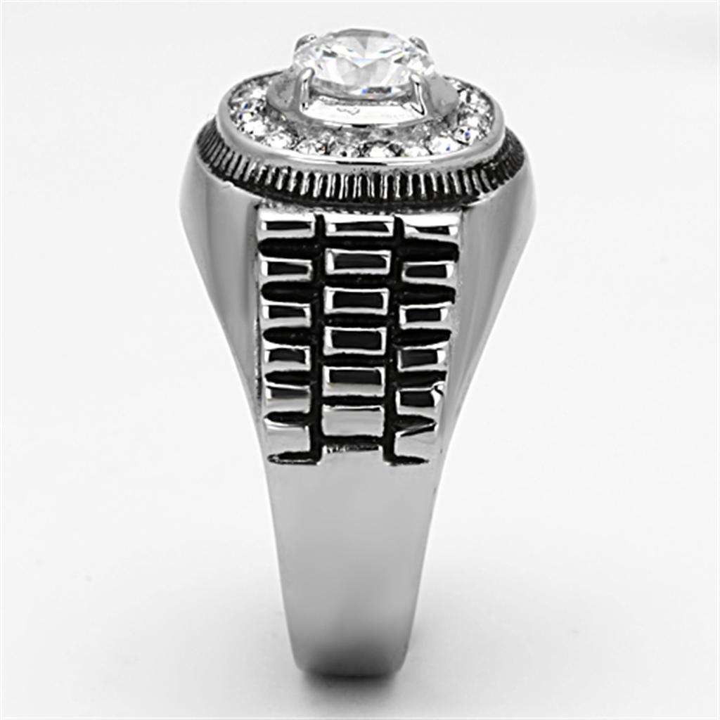 MATK948 - High polished (no plating) Stainless Steel Ring with AAA Grade CZ in Clear