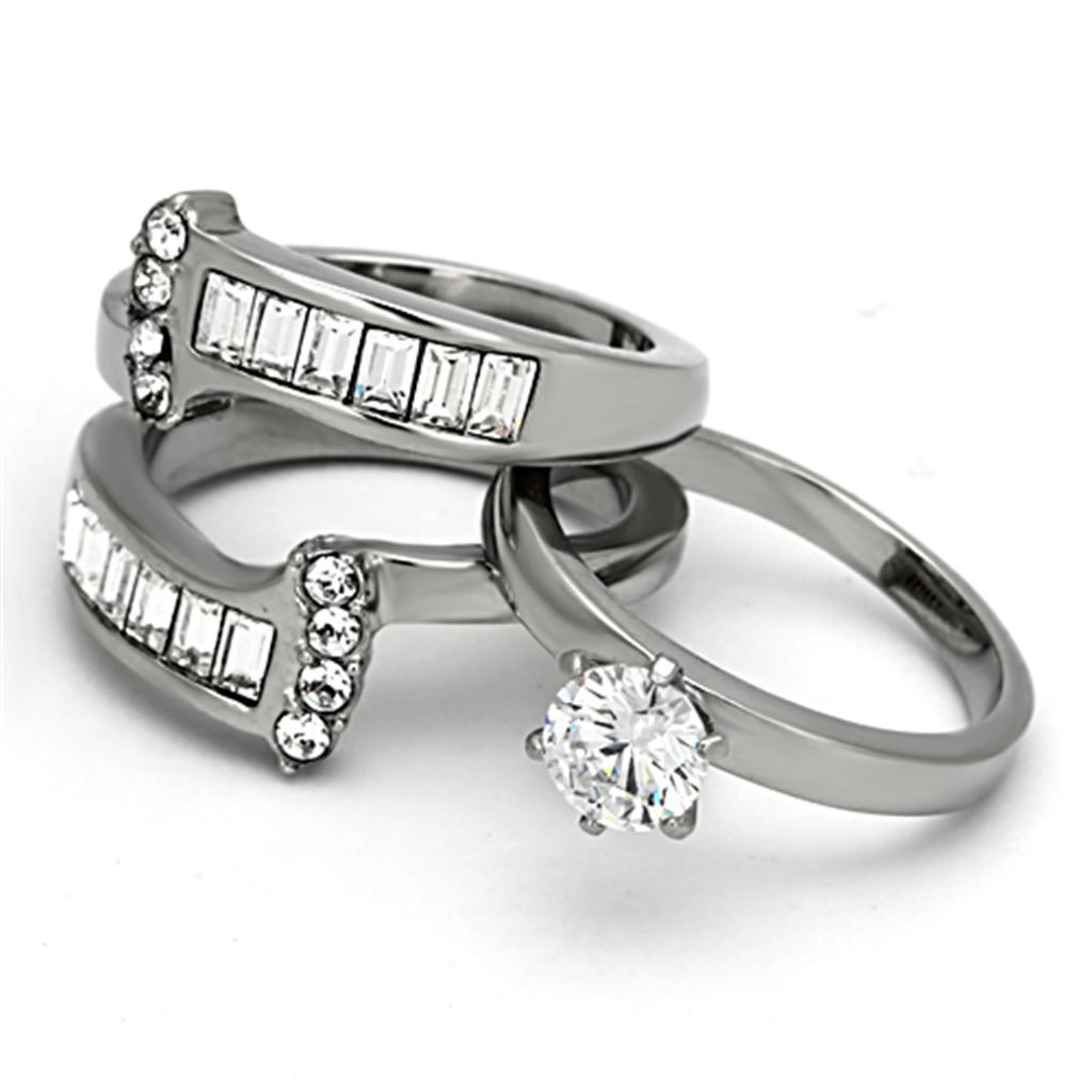 MATK976 - High polished (no plating) Stainless Steel Ring with AAA Grade CZ in Clear