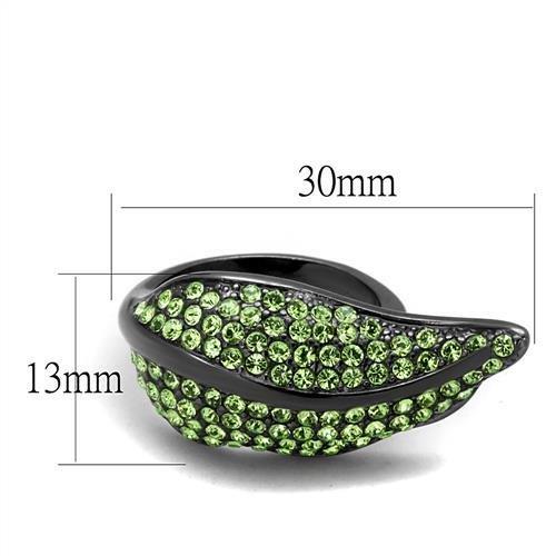 MATK985LJ - IP Light Black (IP Gun) Stainless Steel Ring with Top Grade Crystal in Peridot