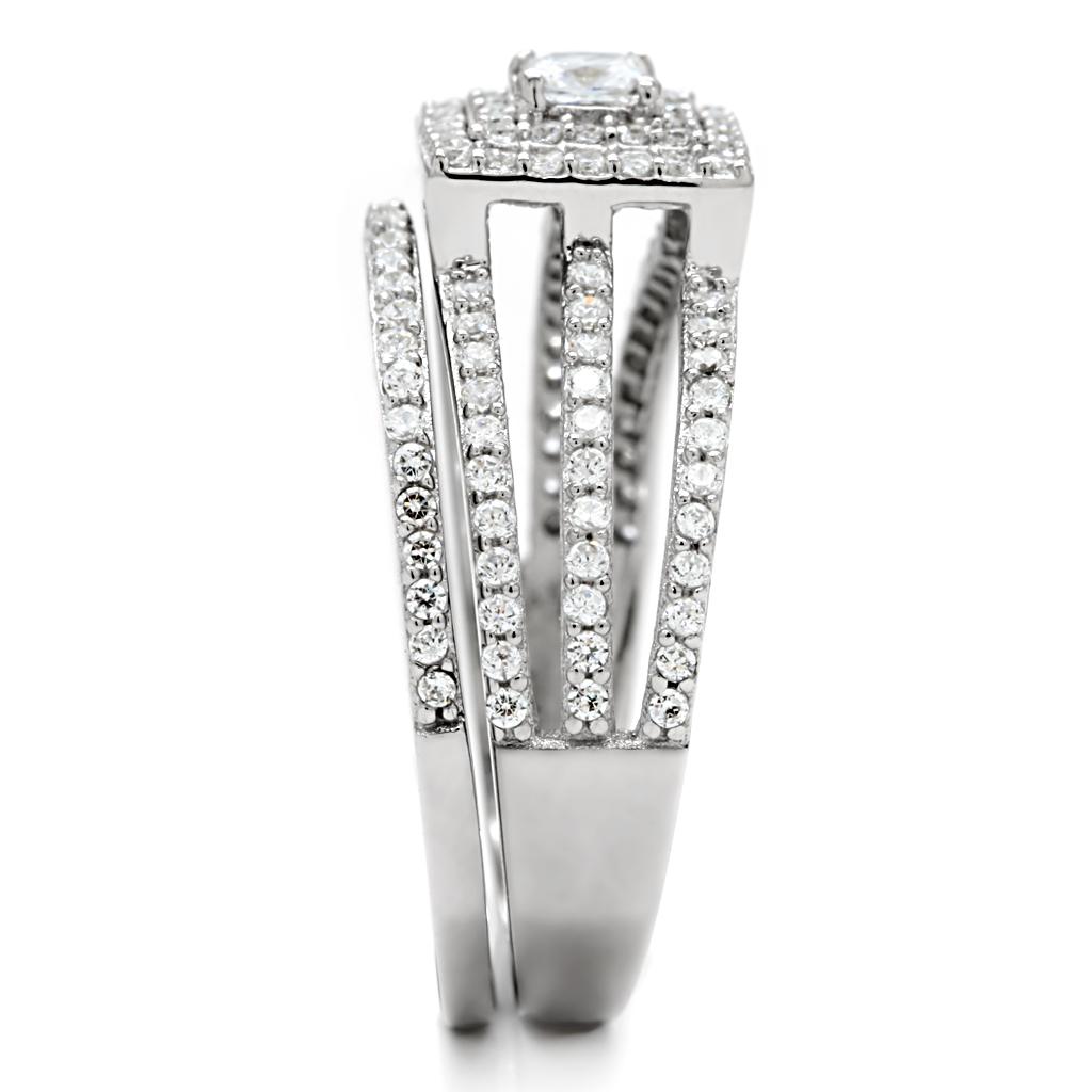 MATS003 - Rhodium 925 Sterling Silver Ring with AAA Grade CZ in Clear