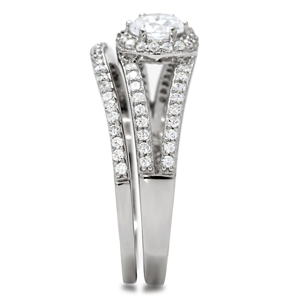 MATS004 - Rhodium 925 Sterling Silver Ring with AAA Grade CZ in Clear