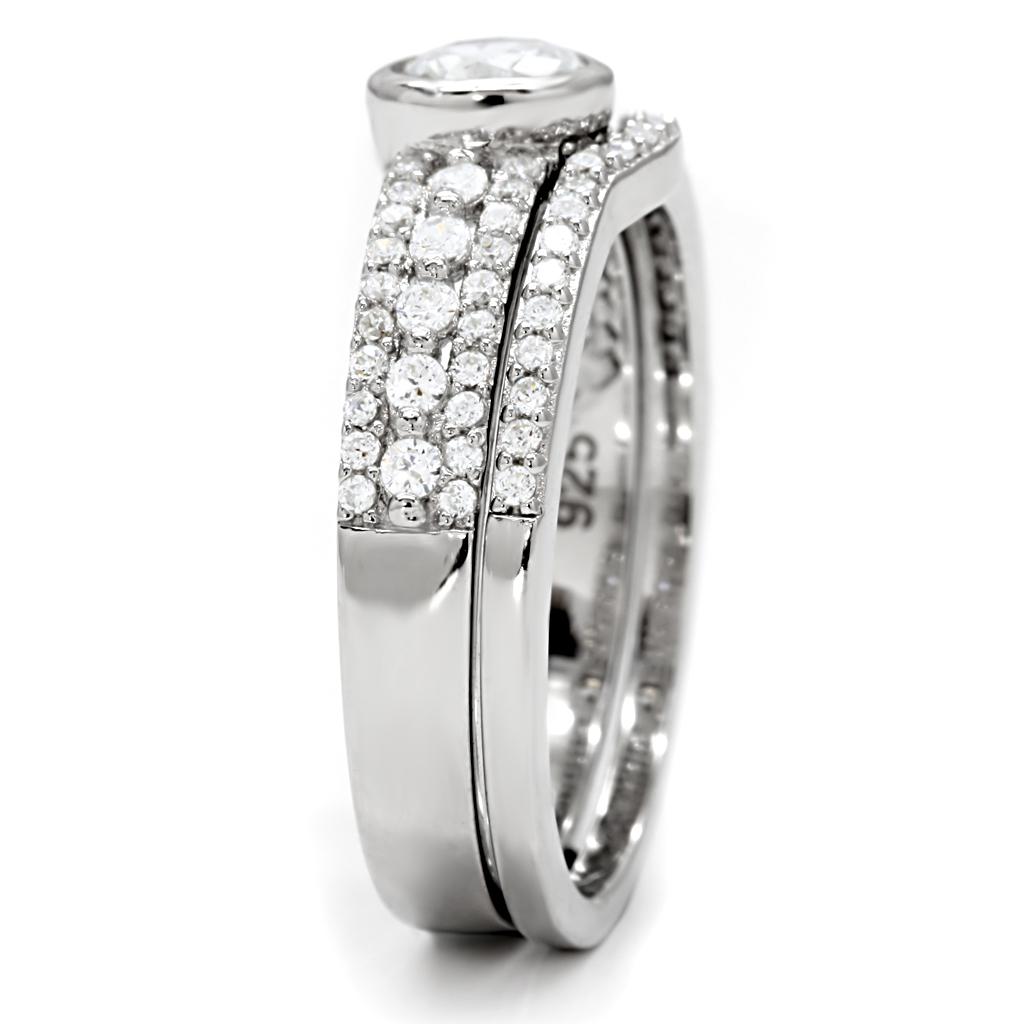 MATS005 - Rhodium 925 Sterling Silver Ring with AAA Grade CZ in Clear