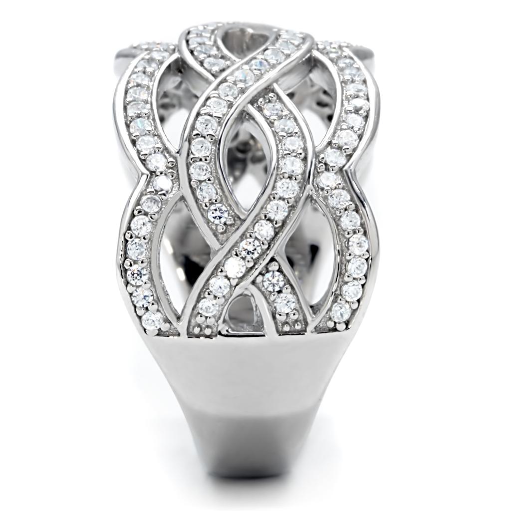 MATS010 - Rhodium 925 Sterling Silver Ring with AAA Grade CZ in Clear