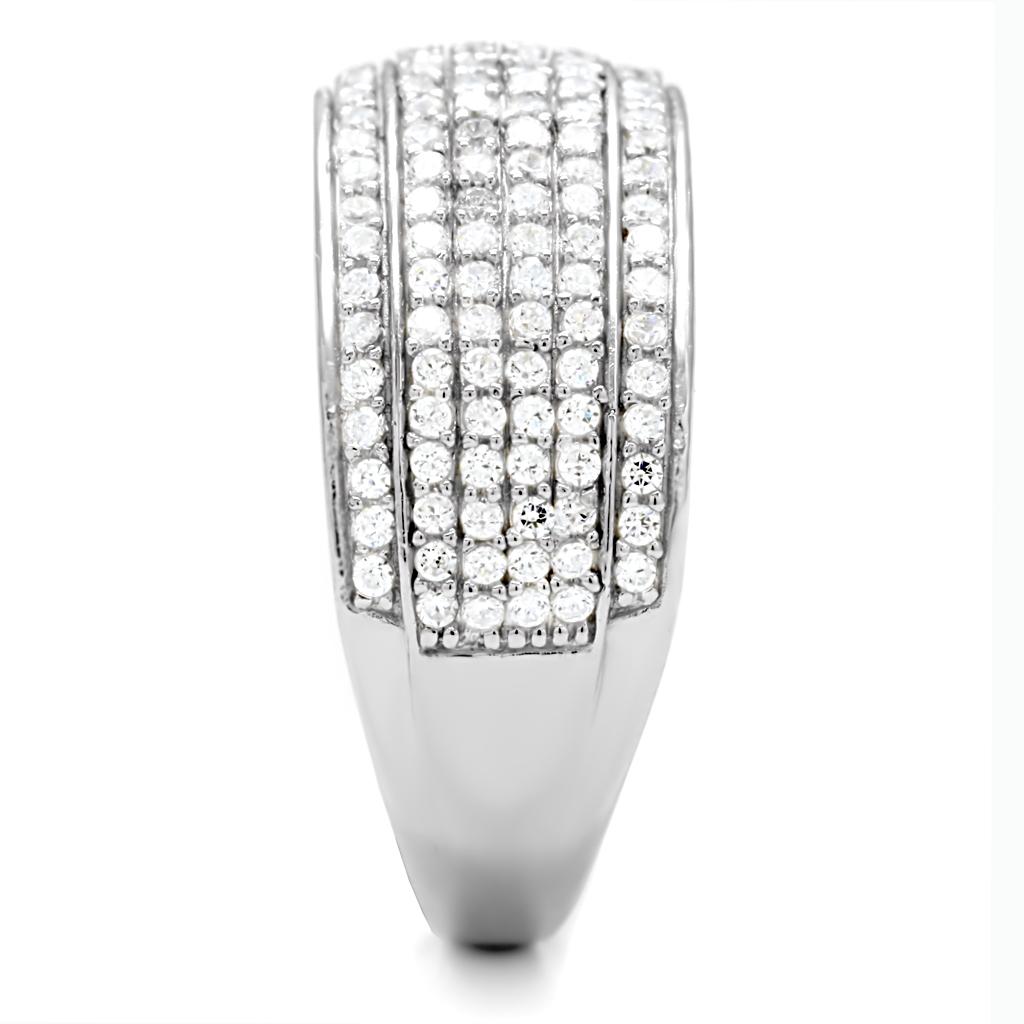 MATS012 - Rhodium 925 Sterling Silver Ring with AAA Grade CZ in Clear