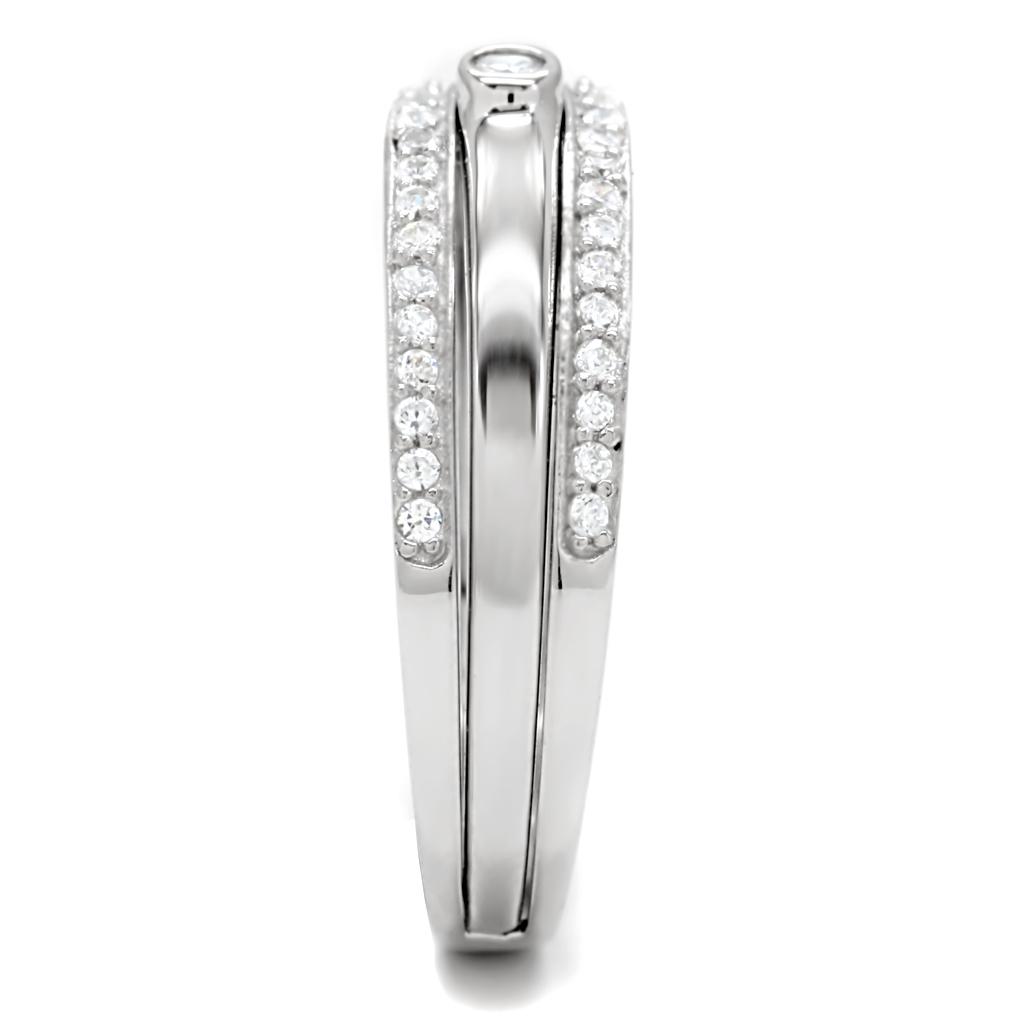 MATS013 - Rhodium 925 Sterling Silver Ring with AAA Grade CZ in Clear