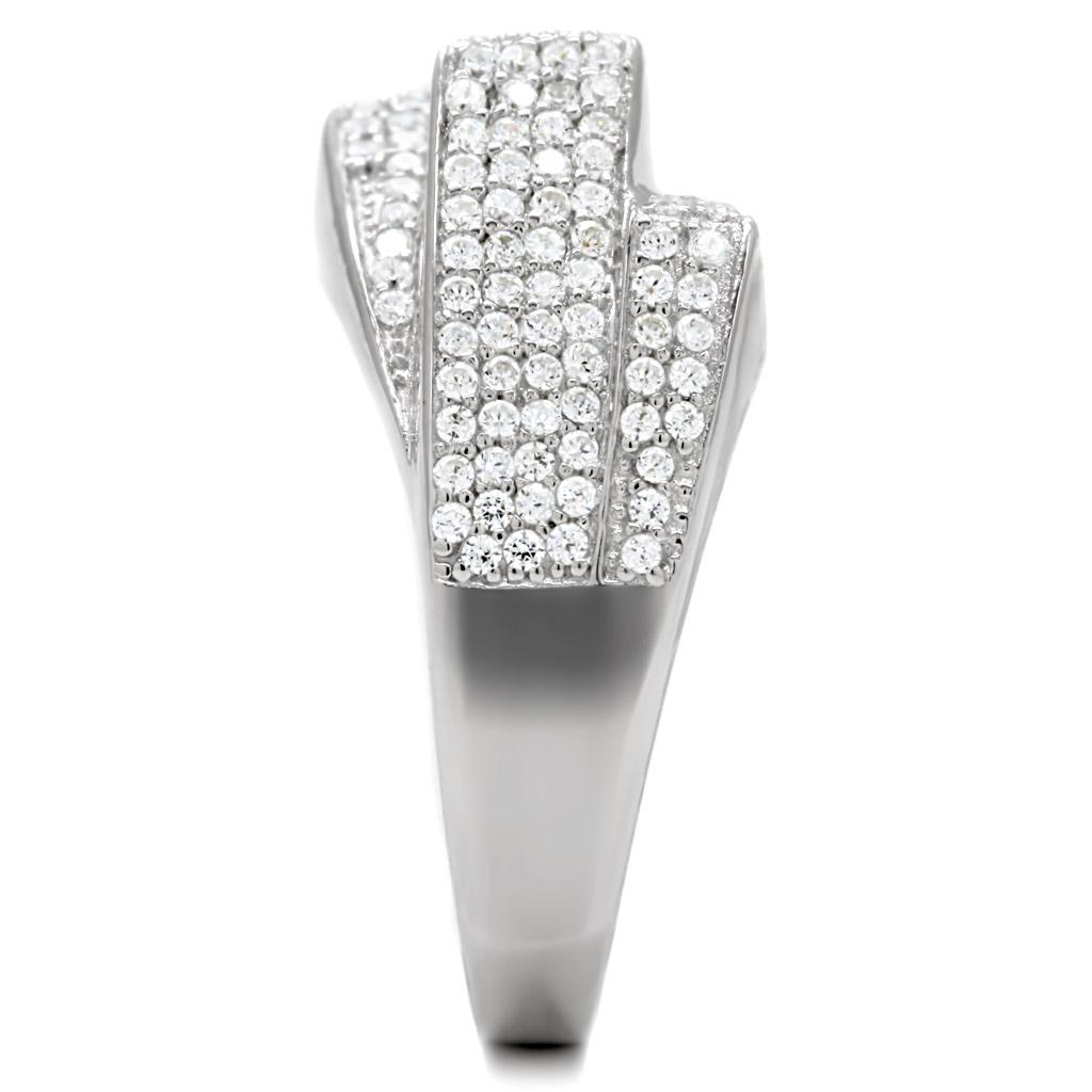 MATS018 - Rhodium 925 Sterling Silver Ring with AAA Grade CZ in Clear