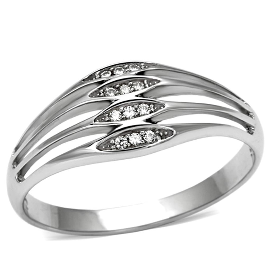 MATS072 - Rhodium 925 Sterling Silver Ring with AAA Grade CZ in Clear