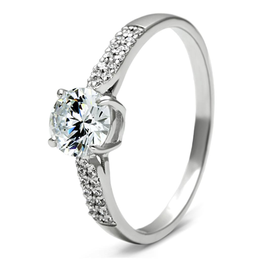MATS080 - Rhodium 925 Sterling Silver Ring with AAA Grade CZ in Clear