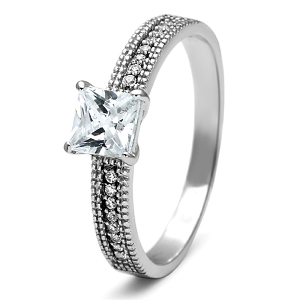 MATS081 - Rhodium 925 Sterling Silver Ring with AAA Grade CZ in Clear