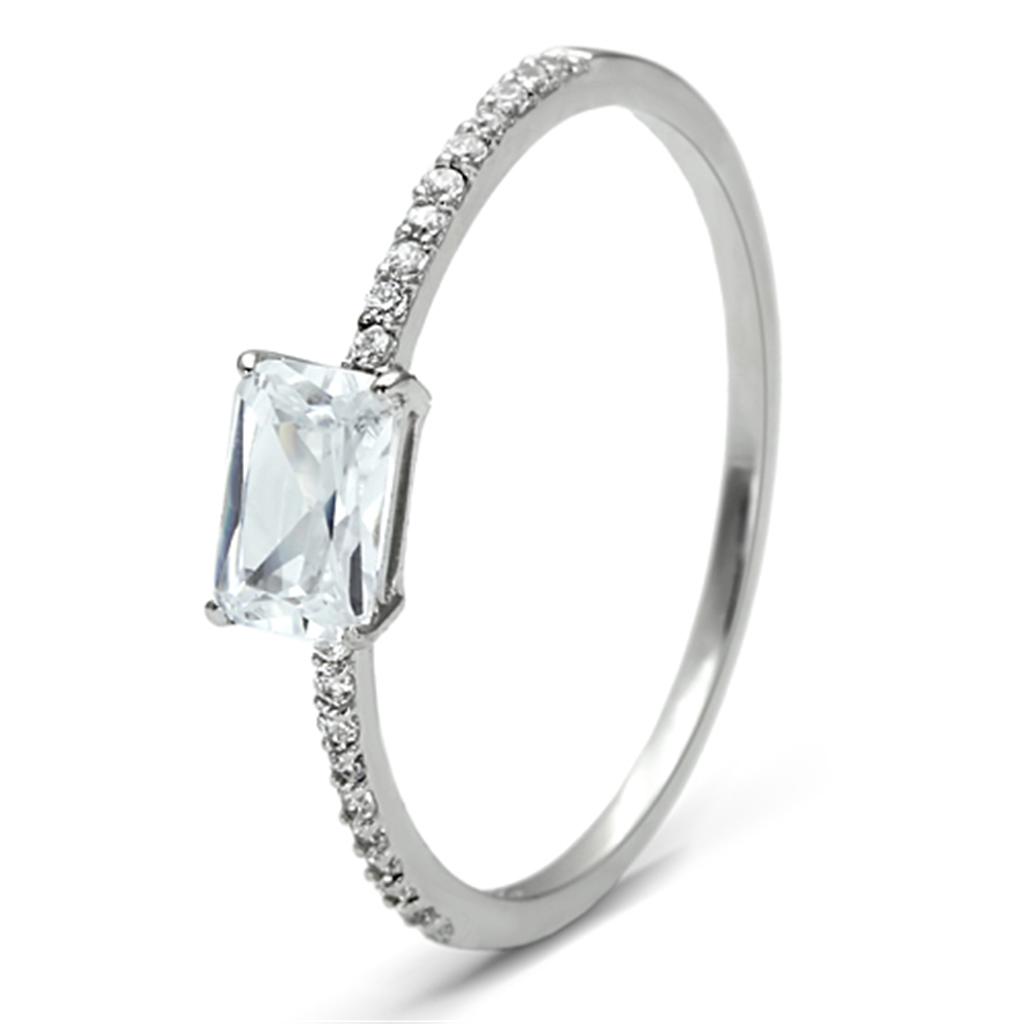 MATS082 - Rhodium 925 Sterling Silver Ring with AAA Grade CZ in Clear