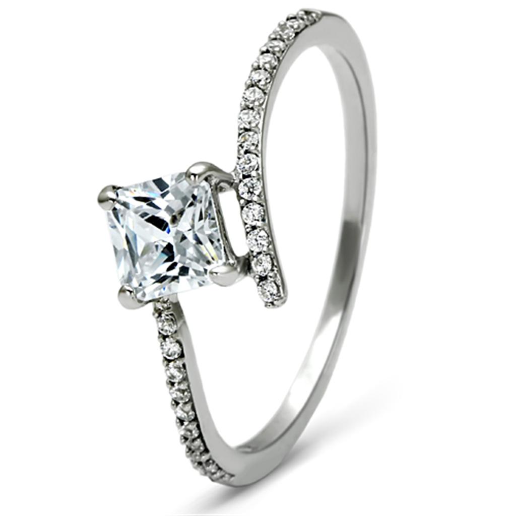 MATS083 - Rhodium 925 Sterling Silver Ring with AAA Grade CZ in Clear