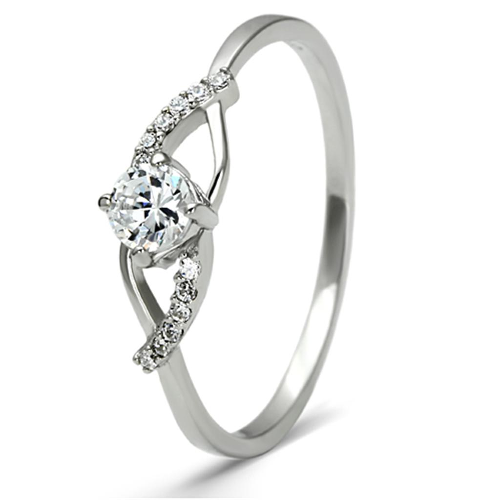 MATS085 - Rhodium 925 Sterling Silver Ring with AAA Grade CZ in Clear
