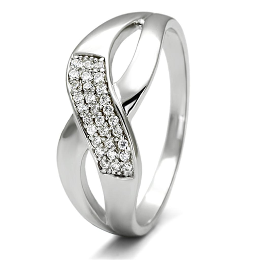 MATS090 - Rhodium 925 Sterling Silver Ring with AAA Grade CZ in Clear