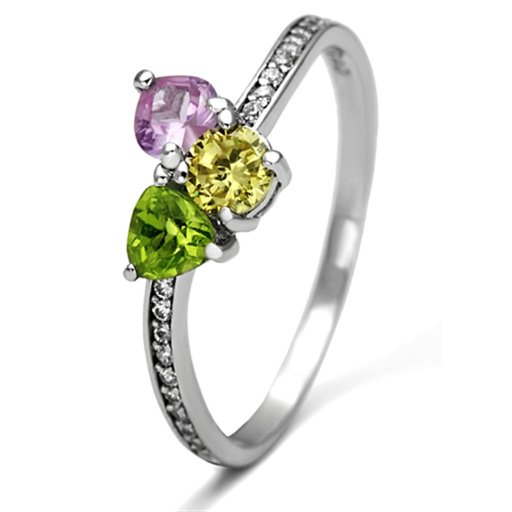 MATS103 - Rhodium 925 Sterling Silver Ring with AAA Grade CZ in Multi Color