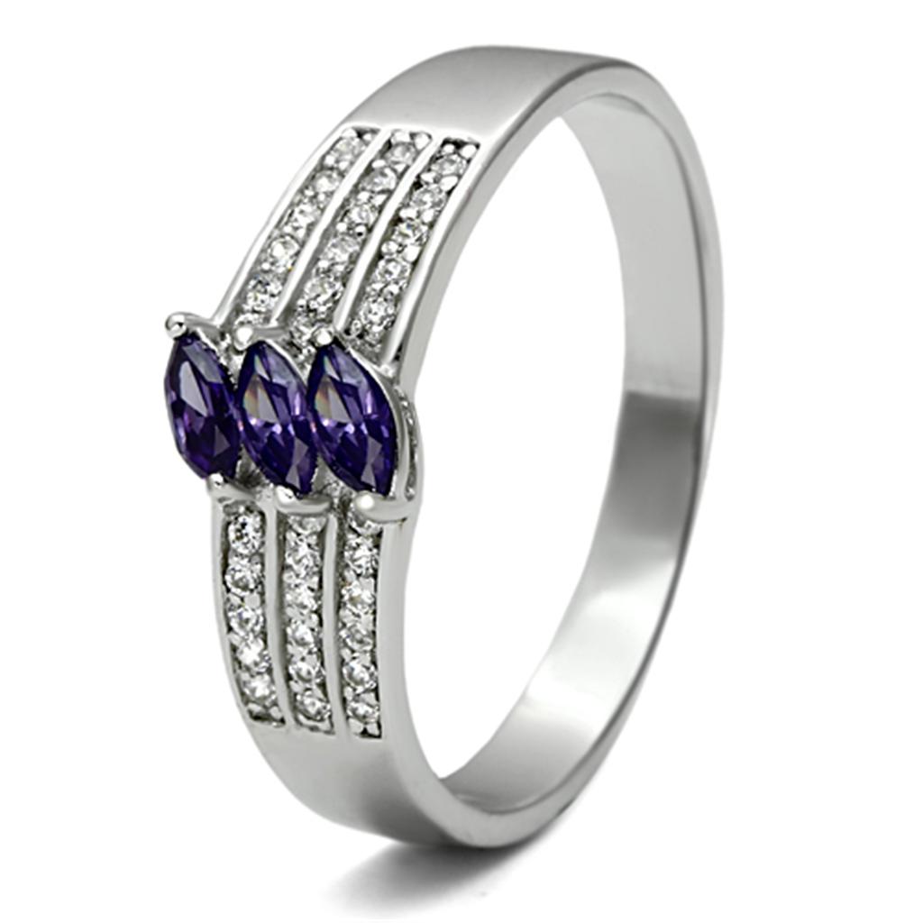 MATS104 - Rhodium 925 Sterling Silver Ring with AAA Grade CZ in Amethyst