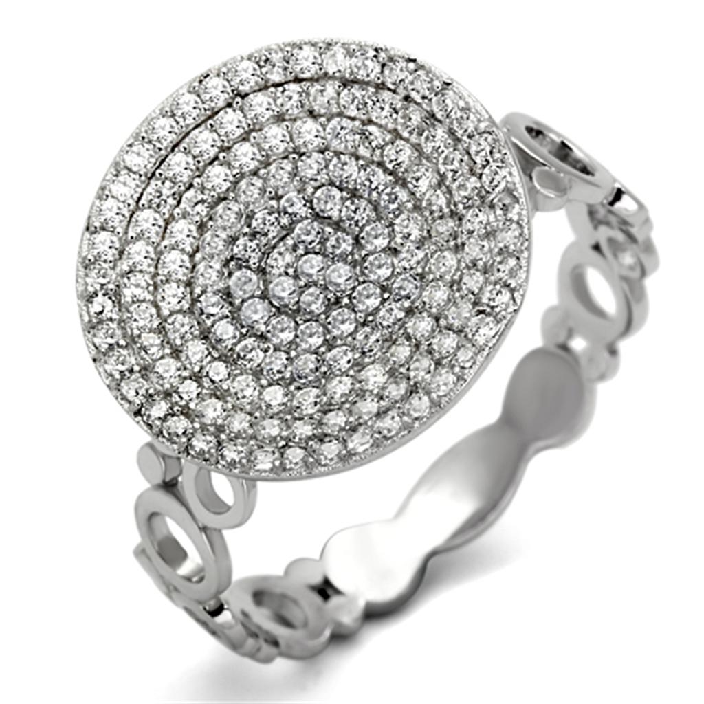 MATS121 - Rhodium 925 Sterling Silver Ring with AAA Grade CZ in Clear