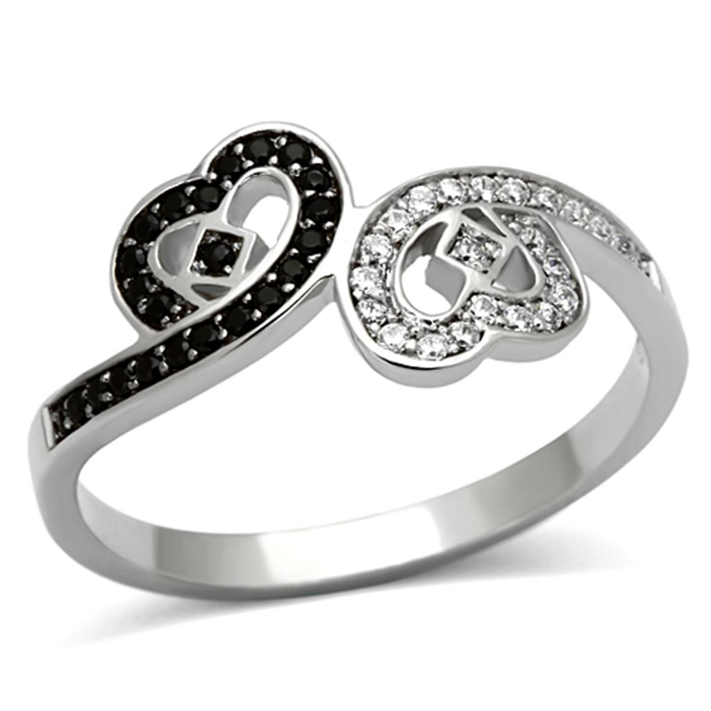 MATS125 - Rhodium 925 Sterling Silver Ring with AAA Grade CZ in Black Diamond