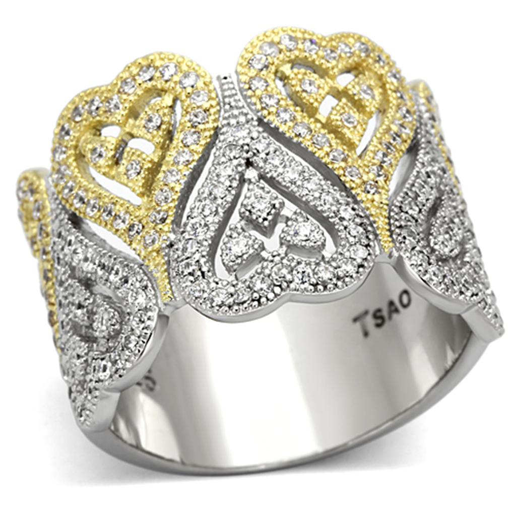 MATS126 - Gold+Rhodium 925 Sterling Silver Ring with AAA Grade CZ in Champagne