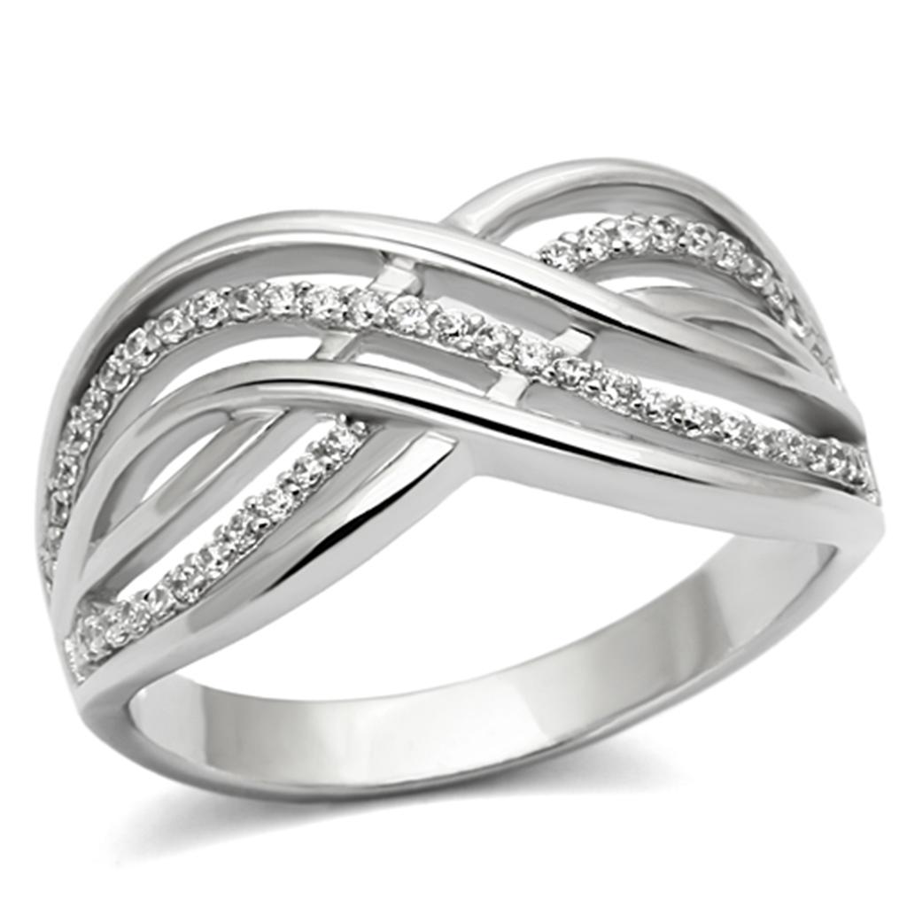MATS132 - Rhodium 925 Sterling Silver Ring with AAA Grade CZ in Clear