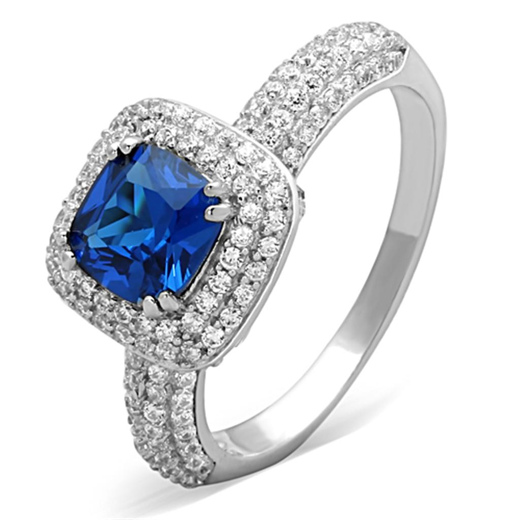 MATS137 - Rhodium 925 Sterling Silver Ring with Synthetic Spinel in London Blue