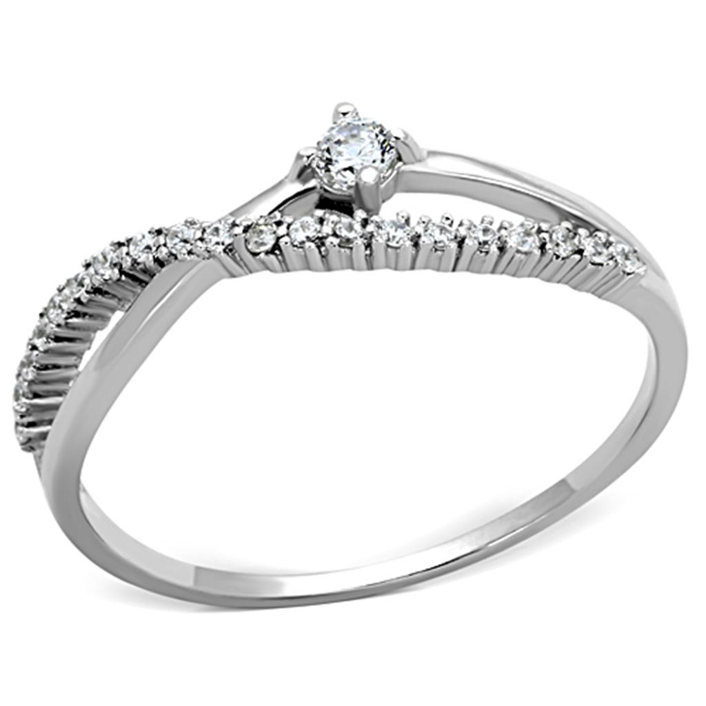 MATS144 - Rhodium 925 Sterling Silver Ring with AAA Grade CZ in Clear