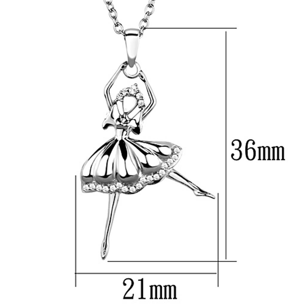 MATS163 - Rhodium 925 Sterling Silver Chain Pendant with AAA Grade CZ in Clear