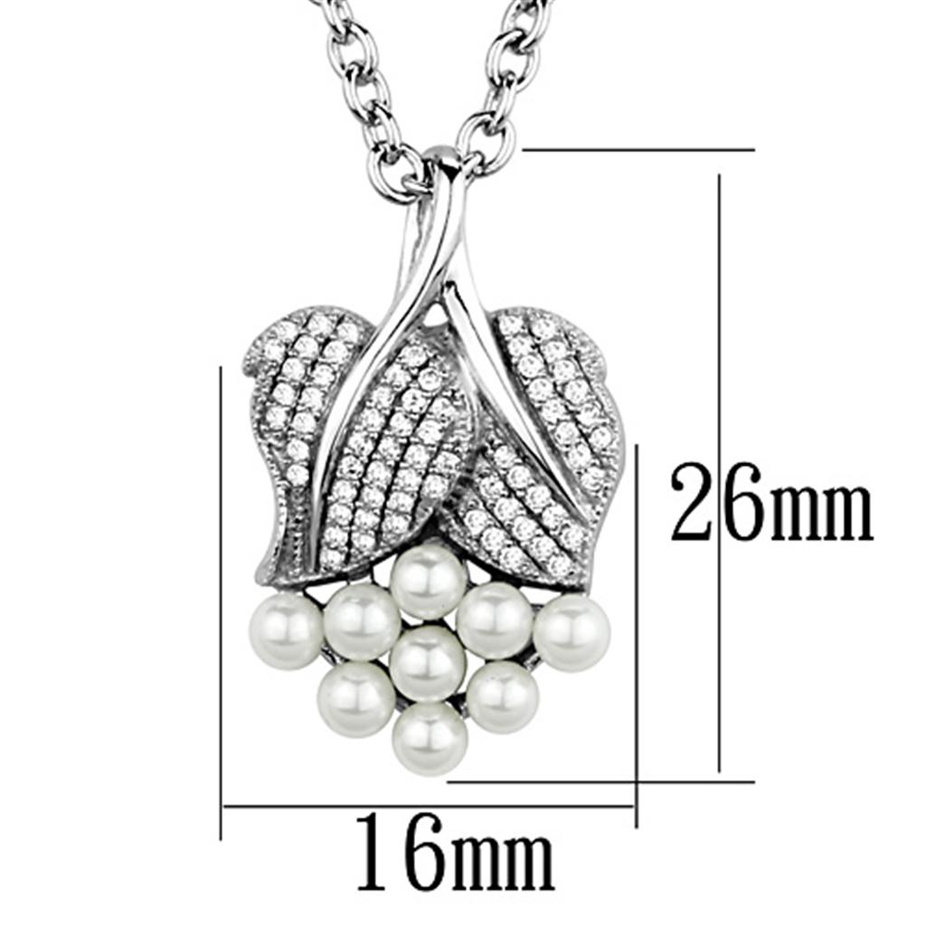 MATS165 - Rhodium 925 Sterling Silver Chain Pendant with Synthetic Pearl in White