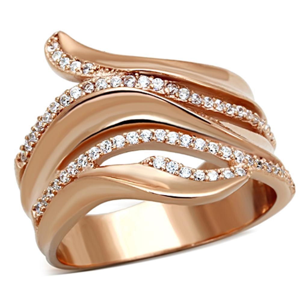 MATS168 - Rose Gold 925 Sterling Silver Ring with AAA Grade CZ in Clear