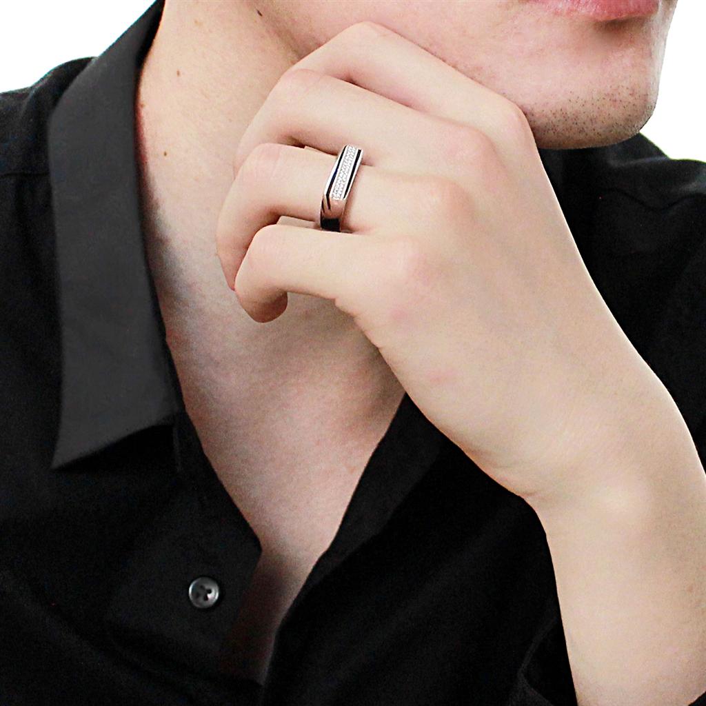 MATS217 - Rhodium 925 Sterling Silver Ring with AAA Grade CZ in Clear