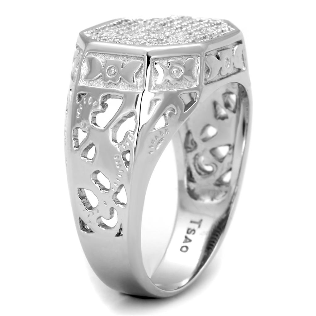 MATS229 - Rhodium 925 Sterling Silver Ring with AAA Grade CZ in Clear