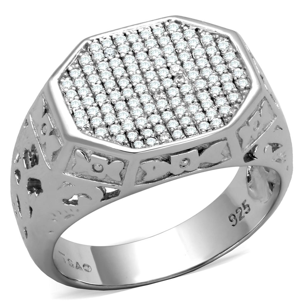 MATS229 - Rhodium 925 Sterling Silver Ring with AAA Grade CZ in Clear