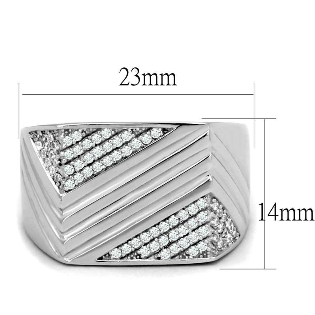 MATS230 - Rhodium 925 Sterling Silver Ring with AAA Grade CZ in Clear