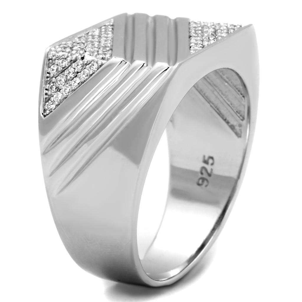 MATS230 - Rhodium 925 Sterling Silver Ring with AAA Grade CZ in Clear