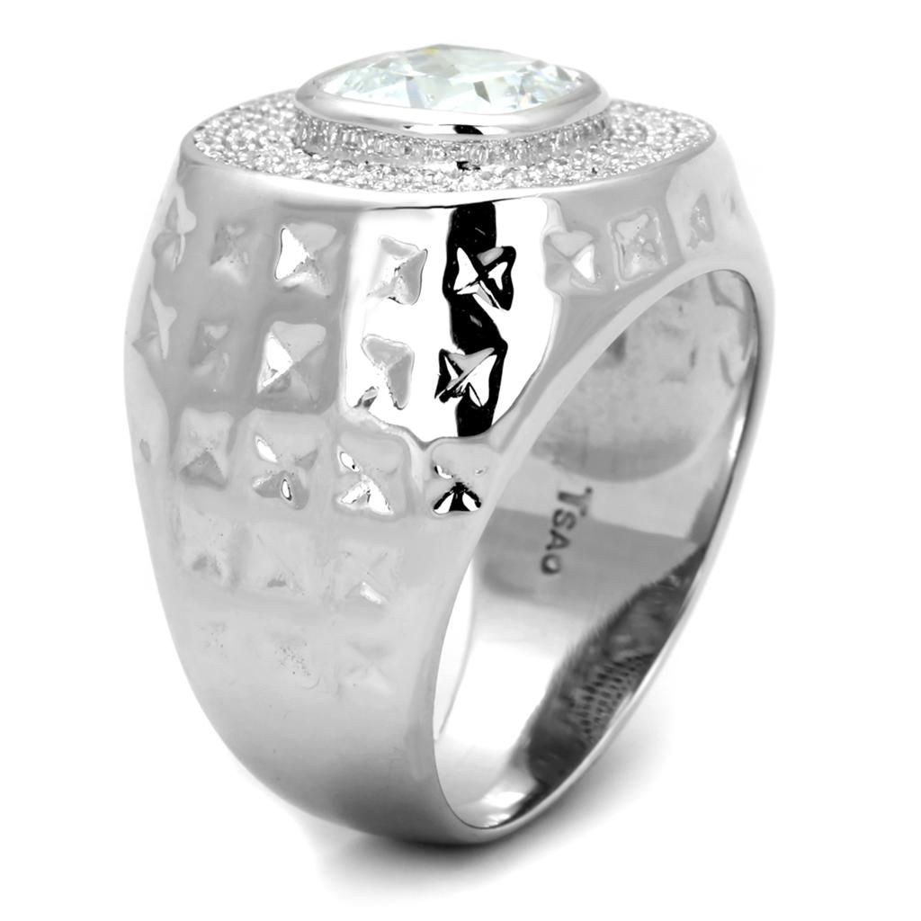 MATS231 - Rhodium 925 Sterling Silver Ring with AAA Grade CZ in Clear
