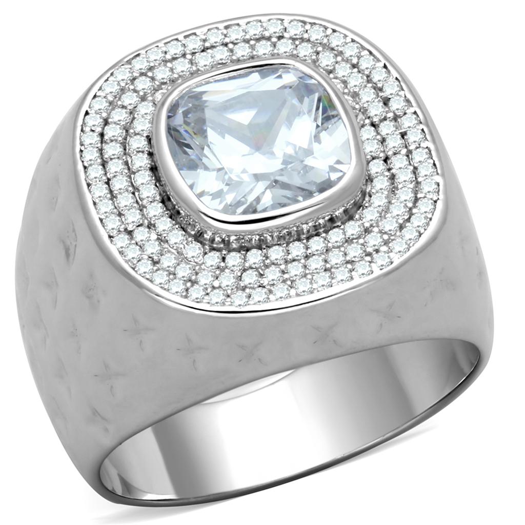 MATS231 - Rhodium 925 Sterling Silver Ring with AAA Grade CZ in Clear