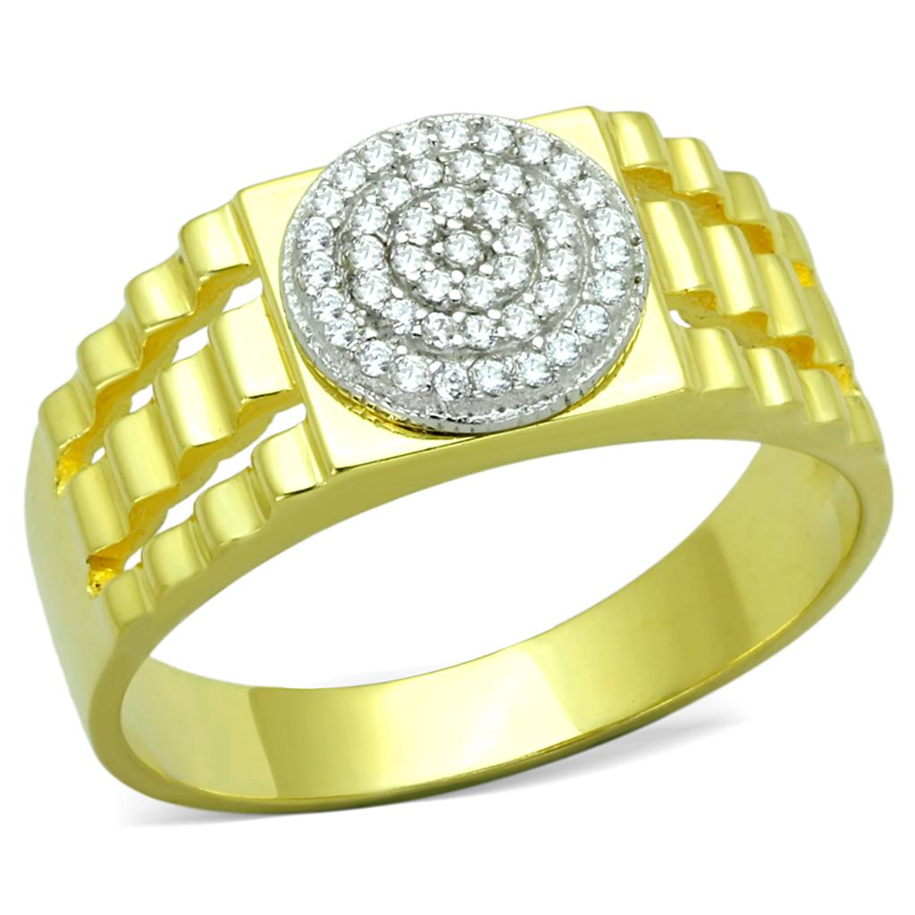 MATS237 - Gold+Rhodium 925 Sterling Silver Ring with AAA Grade CZ in Clear