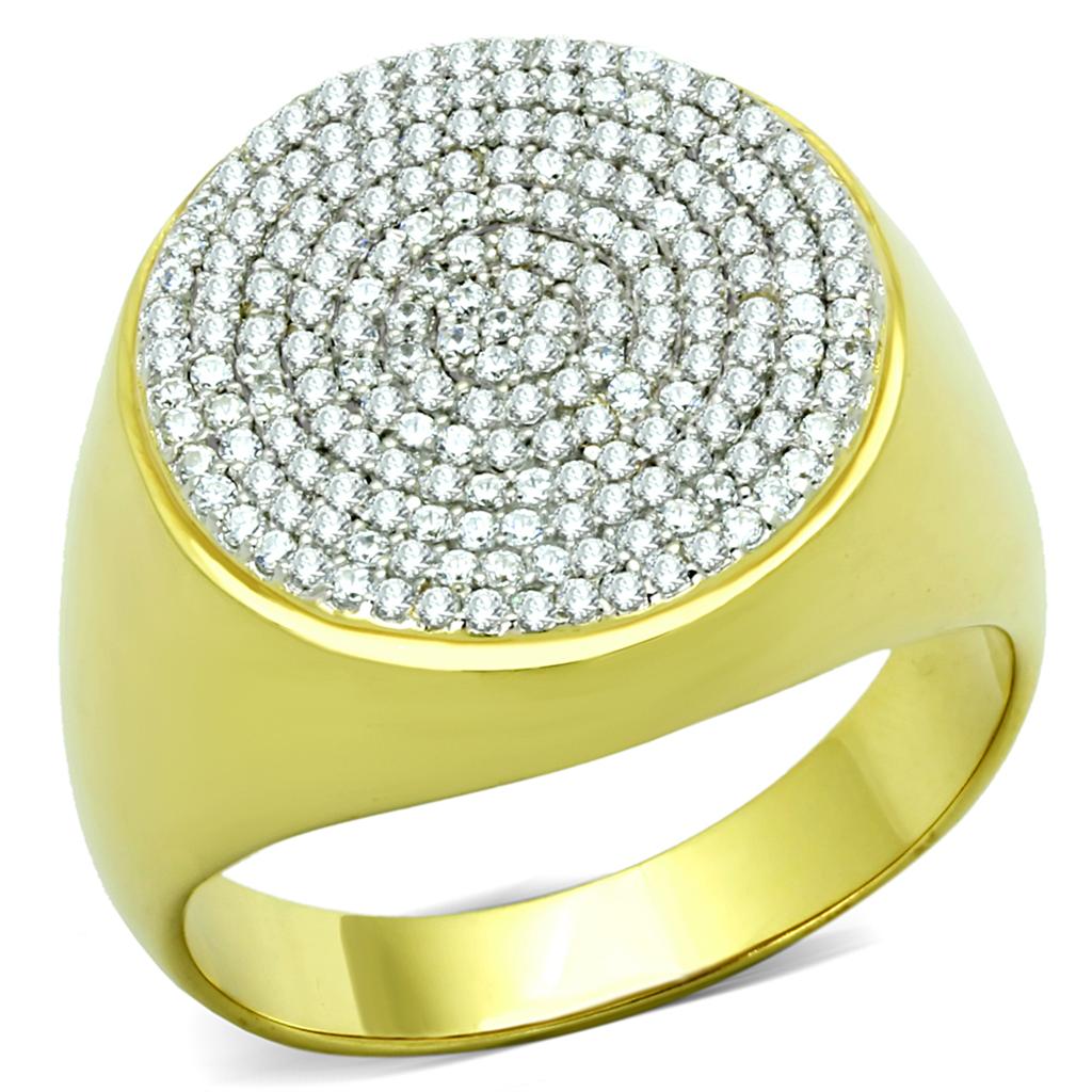 MATS238 - Gold+Rhodium 925 Sterling Silver Ring with AAA Grade CZ in Clear