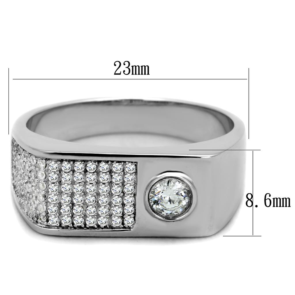 MATS239 - Rhodium 925 Sterling Silver Ring with AAA Grade CZ in Clear